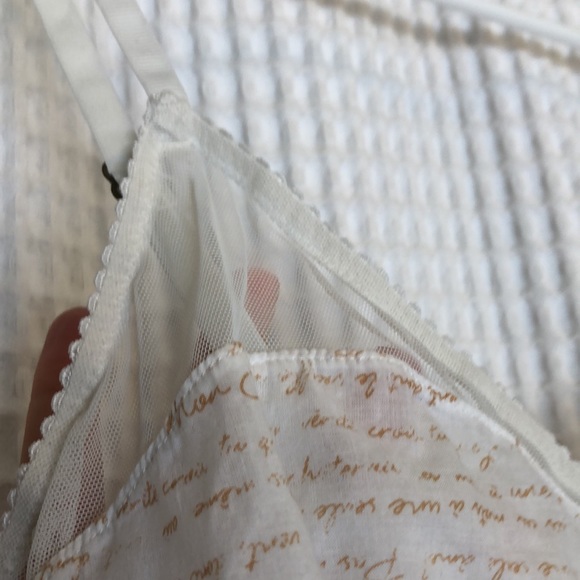 Anthropologie Eloise Printed Nightgown Chemise w/ Mesh Trim & French Lettering S - Picture 3 of 10